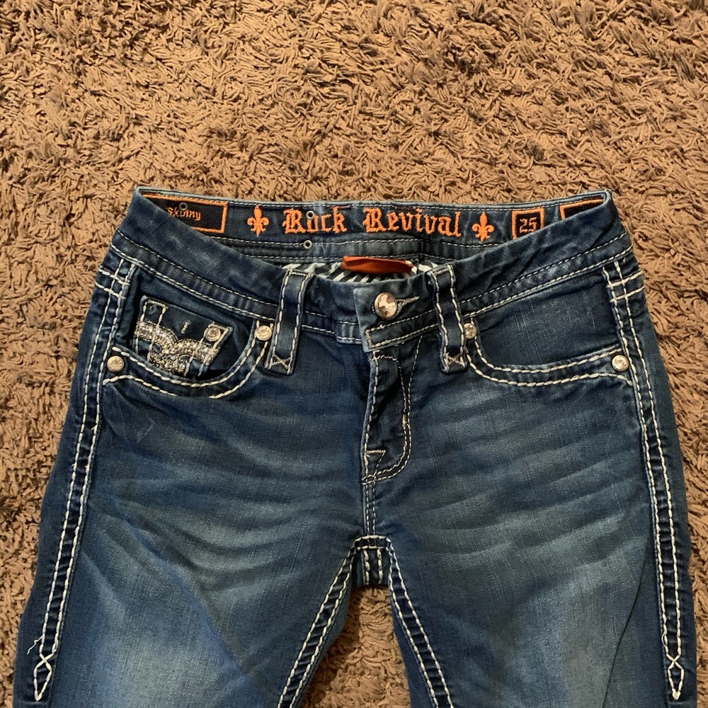 Women’s Rock Revival Skinny Jeans Rhinestones 25